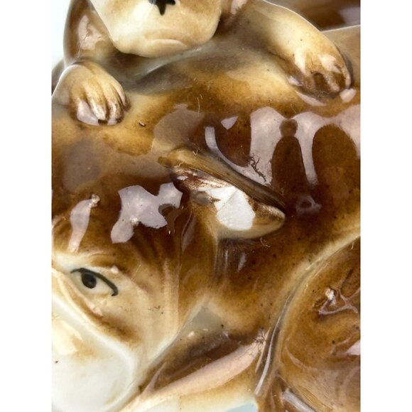 Vintage Ceramic Bulldog & Puppies Figure Brown Dogs Flaw Chipped Ear Home Decor - Picture 4 of 12